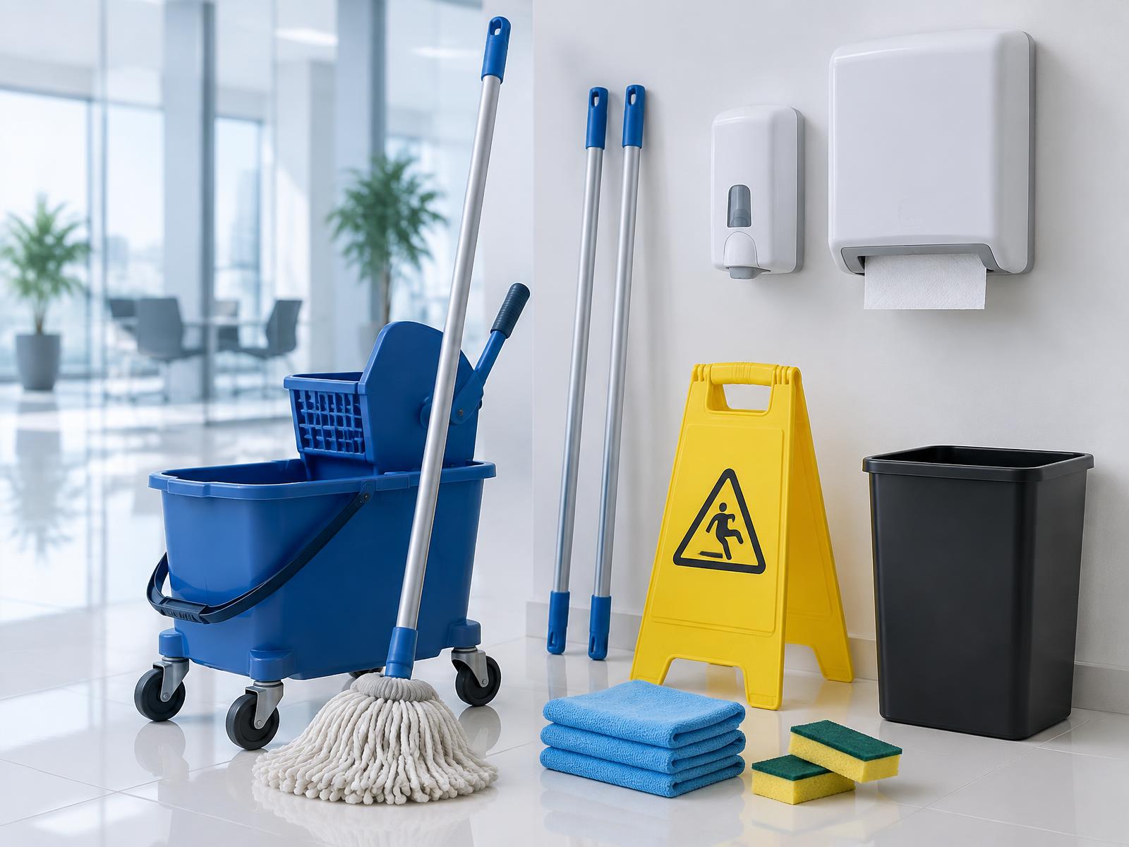 Dispensers, mop, carro balde, cabos e acessórios profissionais