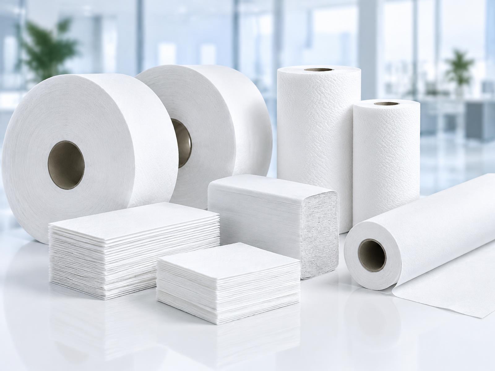 Papel higiênico, papel toalha, guardanapos e lençol hospitalar